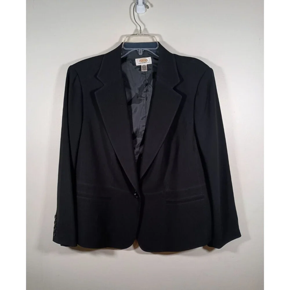 Talbots Petites Black Single Button Workwear Career Womens Blazer Size 12W